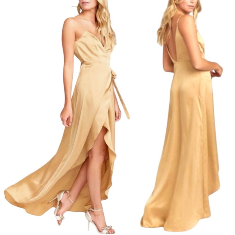Show Me Your Mumu Gold Maxi Wrap Dress Bridesmaid Cocktail Shimmer Mariah Summer
